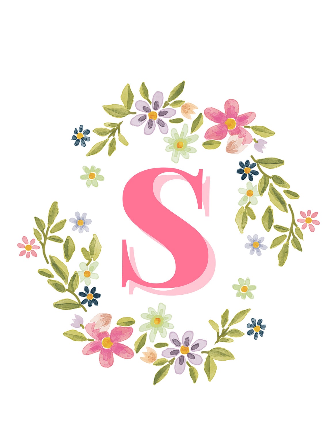Floral Letter S Wall Art Flower Letters for Nursery | Etsy
