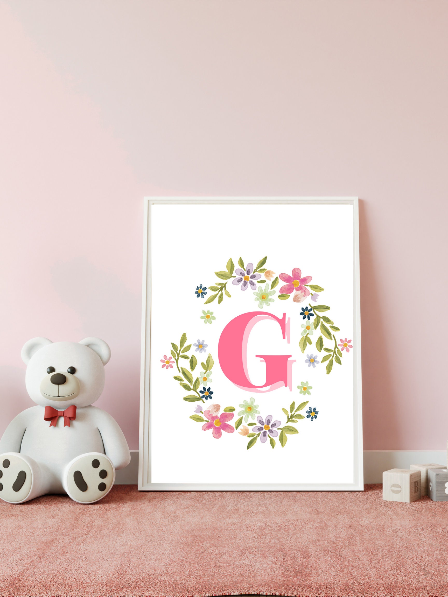 Floral Letter G Wall Art Flower Letters for Nursery Etsy UK