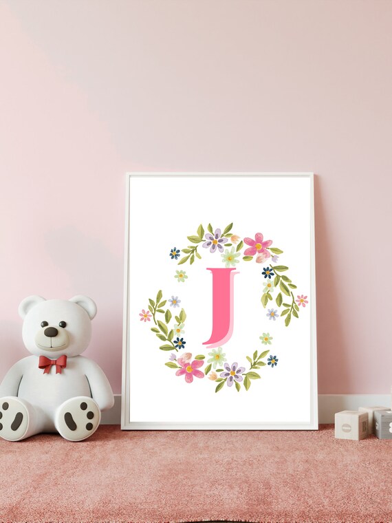 Floral Letter J Wall Art Flower Letters for Nursery Etsy