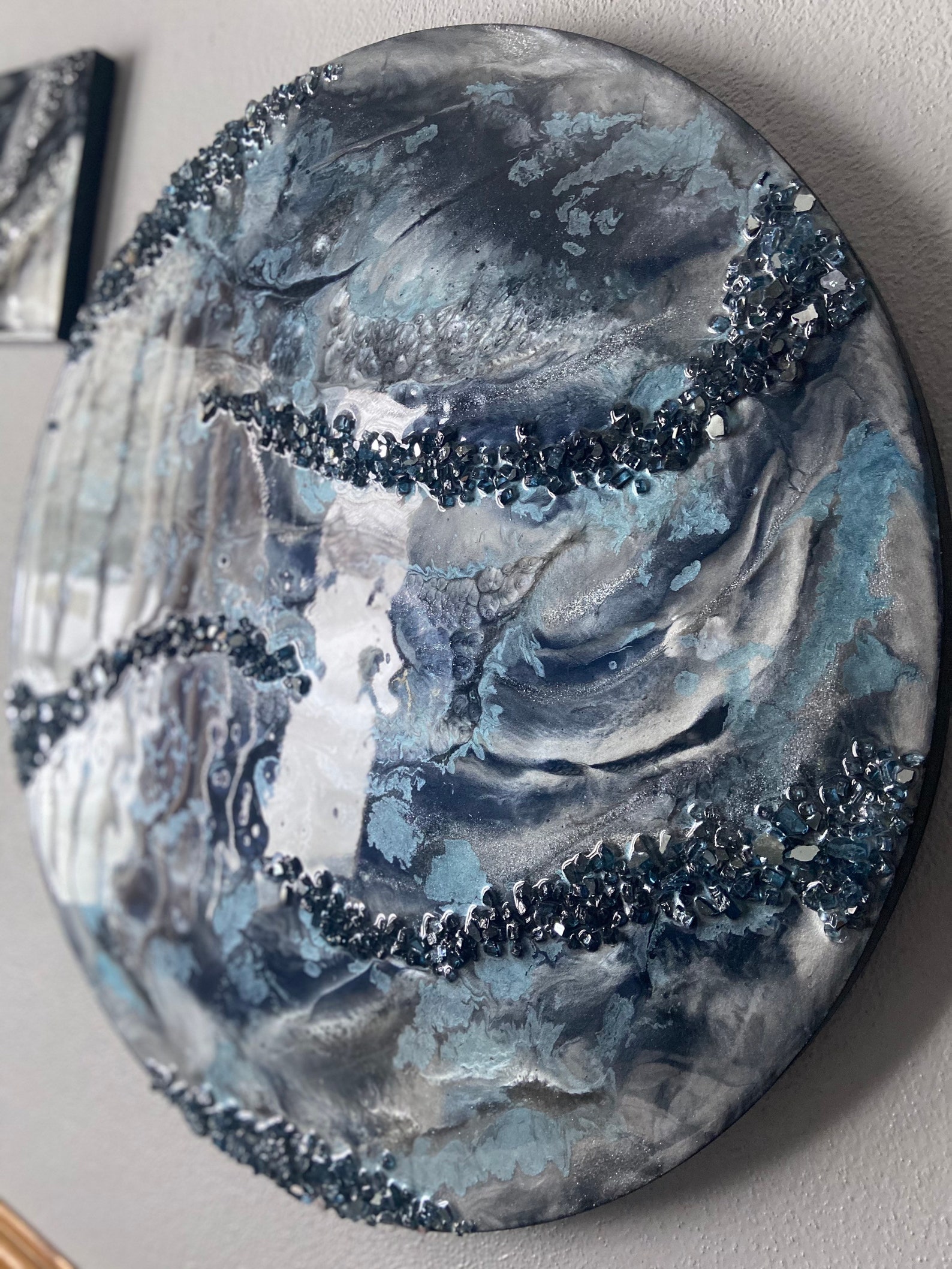 Large Round Abstract Blue Resin Wall Art Blue Epoxy Fluid Etsy