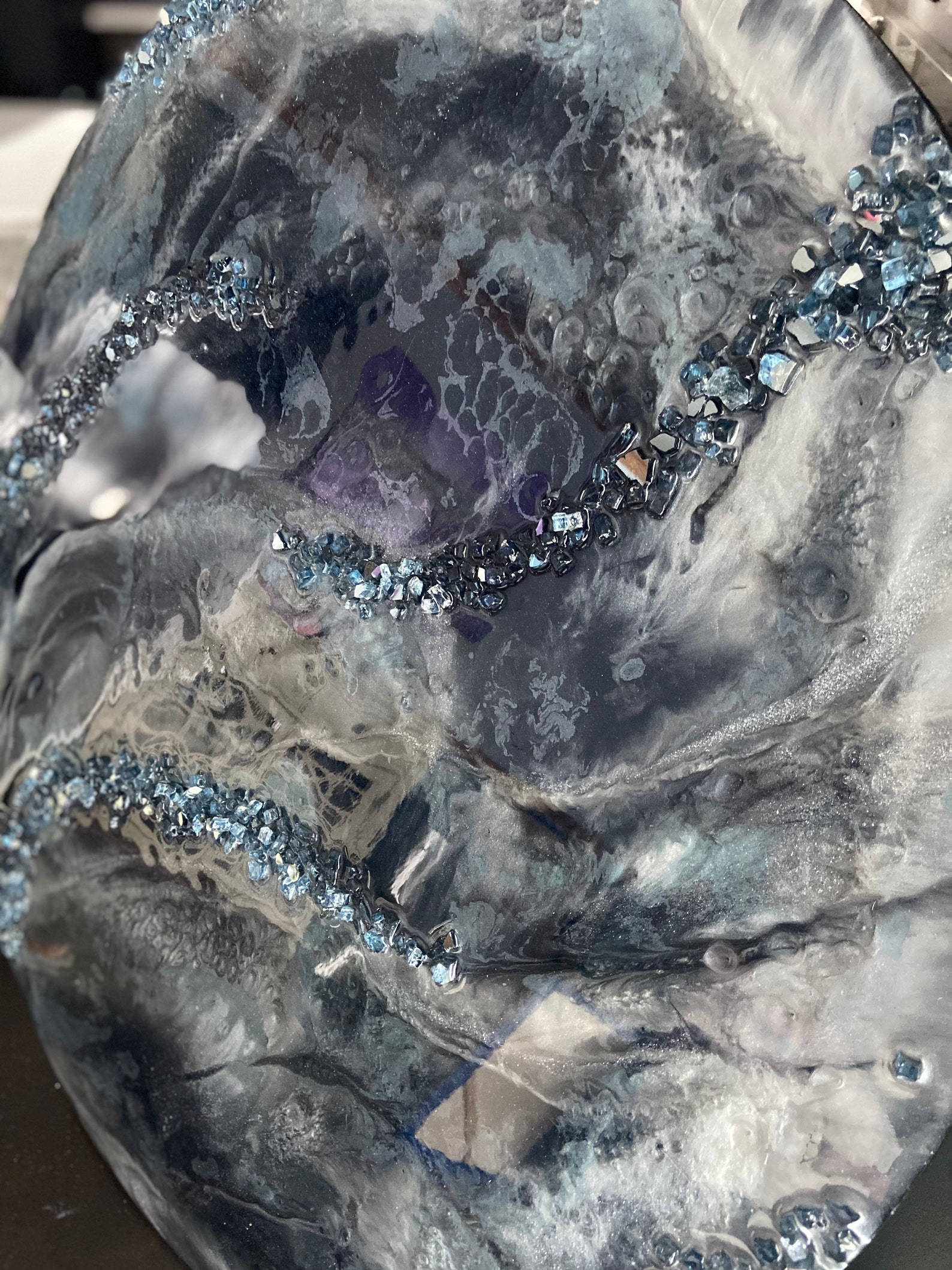 Large Round Abstract Blue Resin Wall Art Blue Epoxy Fluid Etsy