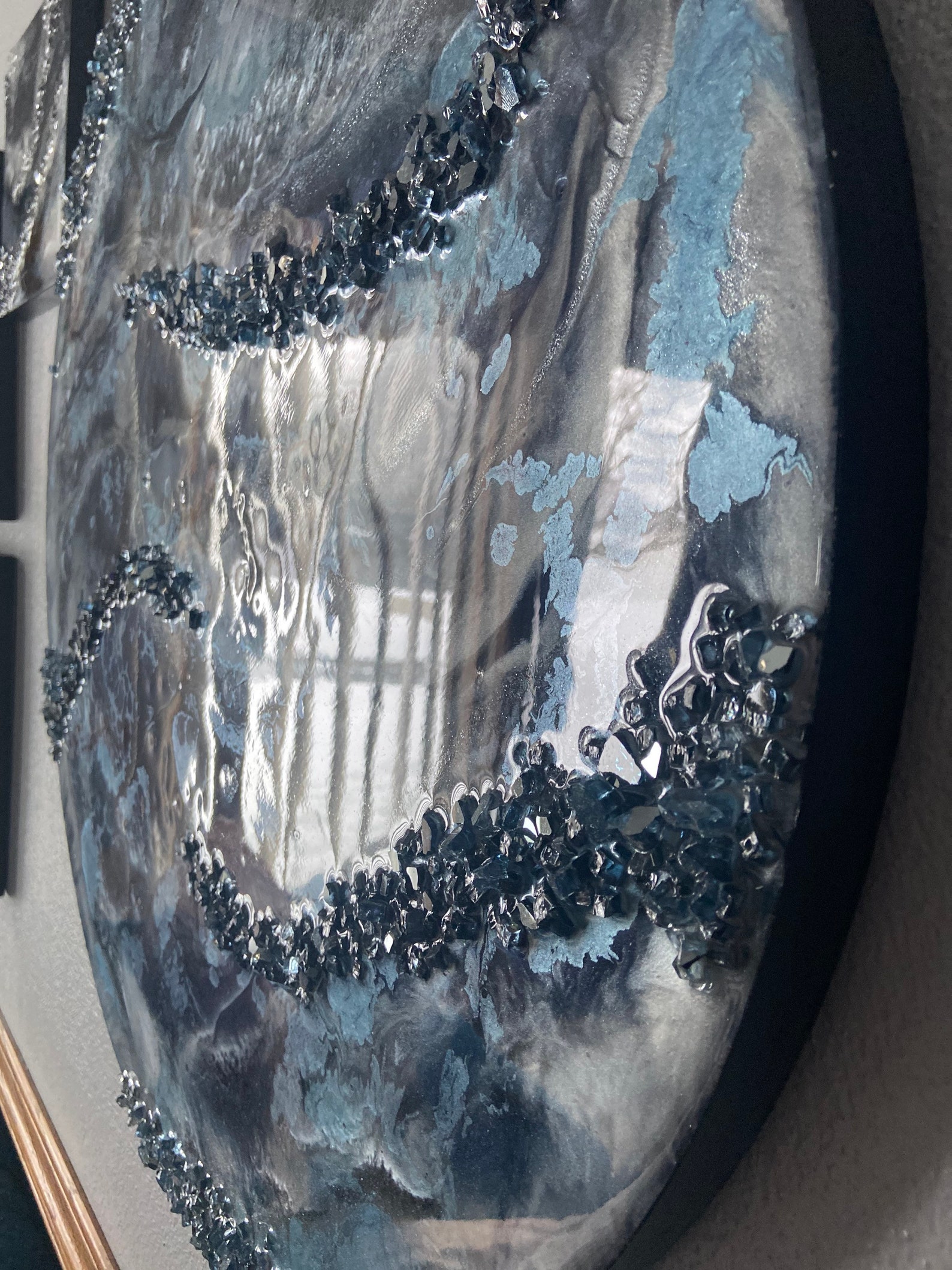 Large Round Abstract Blue Resin Wall Art Blue Epoxy Fluid Etsy