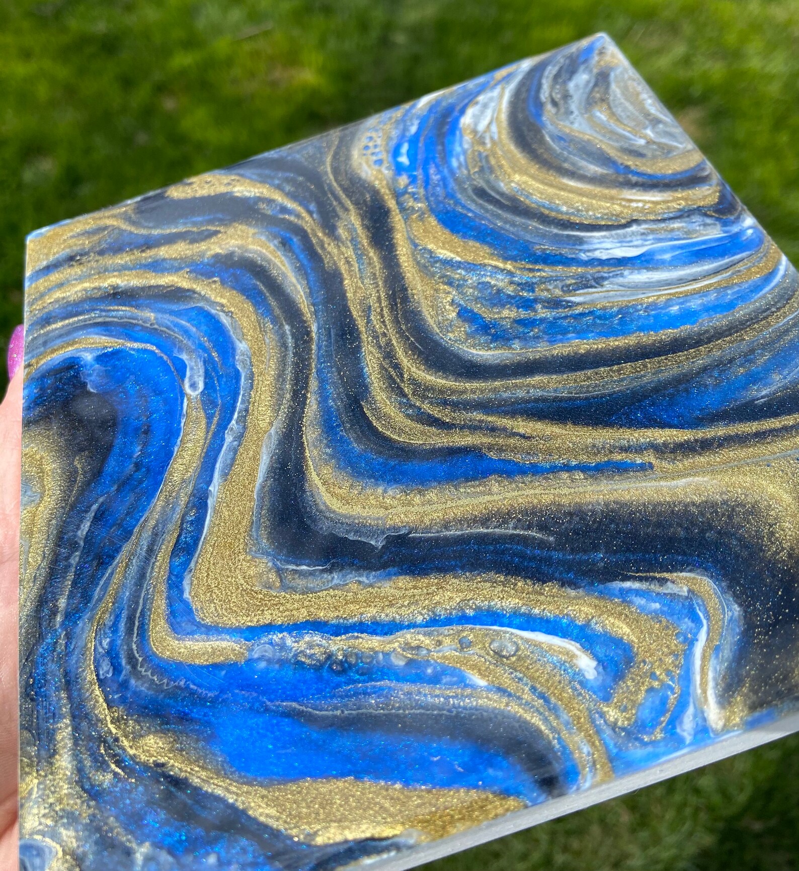 6 Blue and Gold Resin Wall Art Epoxy Abstract Art Etsy