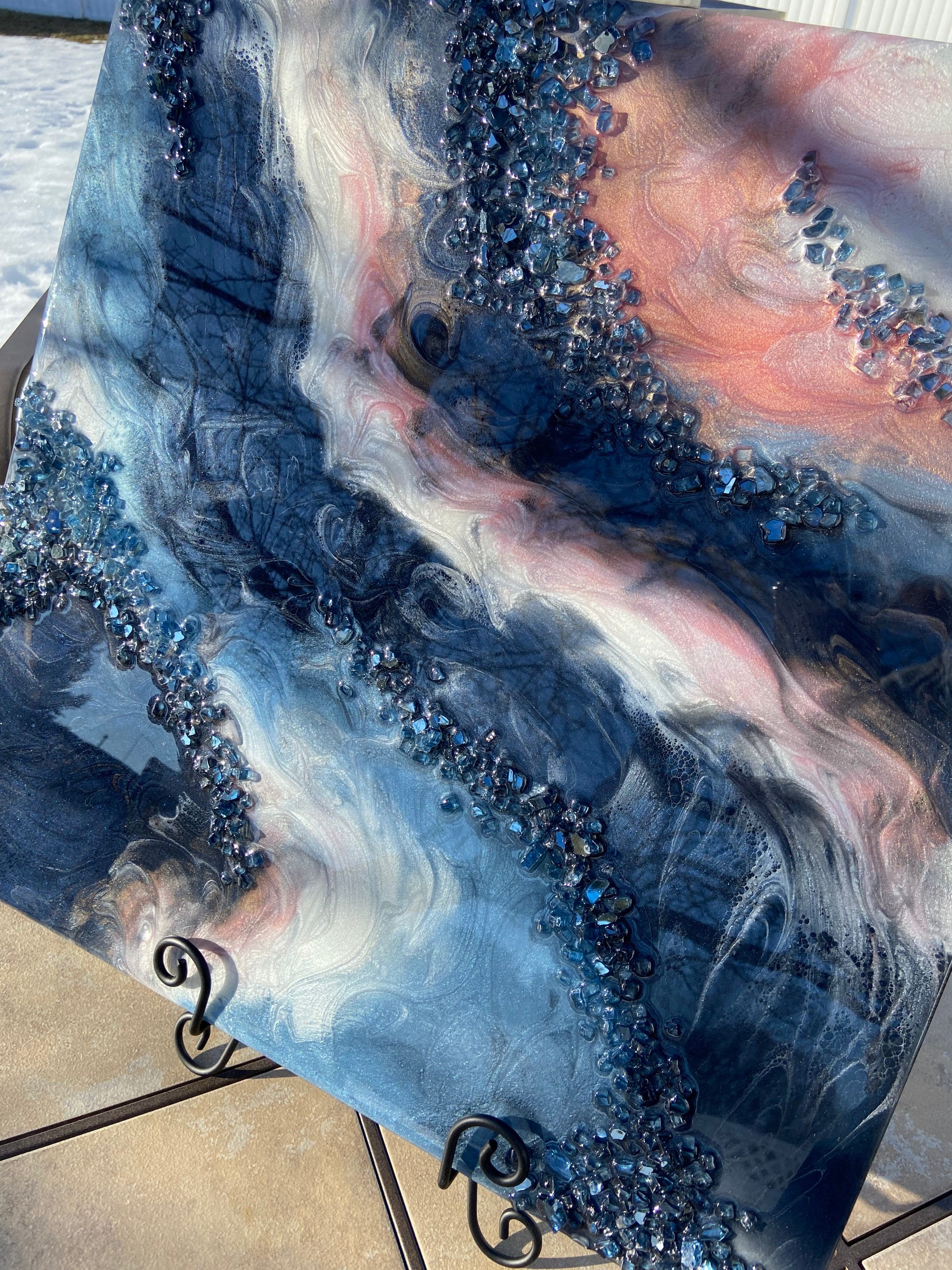 20x 20 Blue Resin Wall Art, Epoxy Resin Fluid Art, Textured Painting