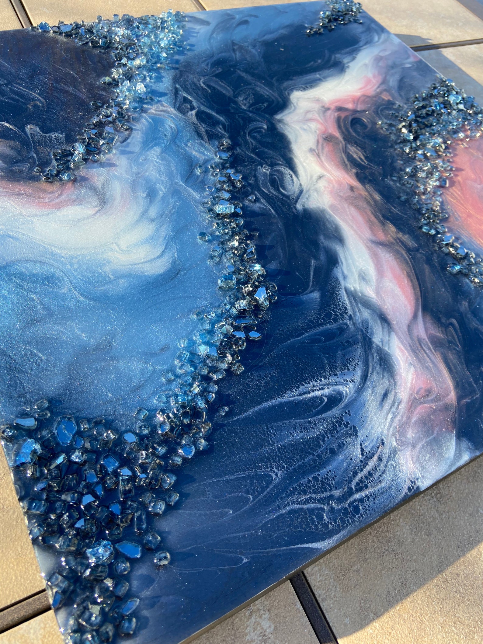 20x 20 Blue Resin Wall Art, Epoxy Resin Fluid Art, Textured Painting Etsy