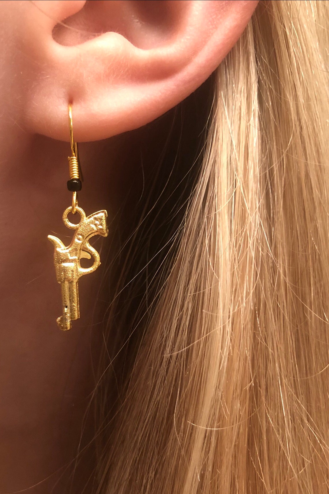 Gun Earrings Dangle Earrings Gold Earrings Cute Gun Etsy