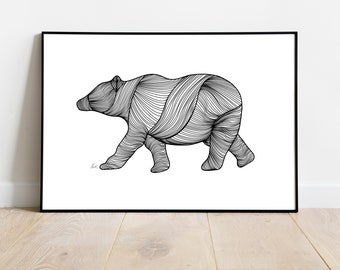 BEAR Line Drawing Print- Hand Drawn Print, Wall Art, Abstract Illustration, Poster Print