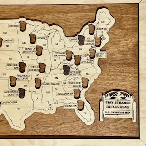 Cryptid Bucket List Travel Map | Bigfoot Mothman Wendigo Tracker | Creepy Gifts for Cryptid Fans | Cryptozoology Wall Art | Weird Map Decor