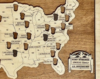 Cryptid Bucket List Travel Map | Bigfoot Mothman Wendigo Tracker | Creepy Gifts for Cryptid Fans | Cryptozoology Wall Art | Weird Map Decor