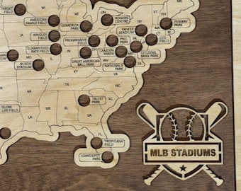 Custom Baseball Stadium Travel Map Tracker | Baseball Bucket List Gift | Wall Decor for Sports Fans | Father’s Day & Retirement Gift