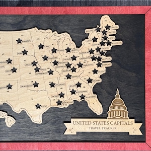U.S. State Capitals Bucket List Map – Handcrafted Wooden Travel Tracker with Tokens – Geography Gift for Families, Teachers & Roadtrippers