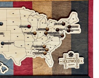 Movie Filming Locations Map USA | Movie Lover Gift | Hollywood Travel Tracker | Personalized Wood Wall Art
