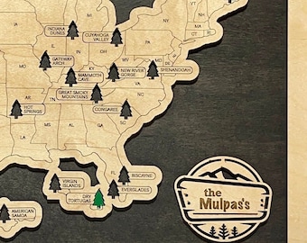 National Park Bucket List Map - Personalized Wooden Travel Tracker - 18x11 Wood Sign Checklist - Retirement or Hiking Gift - 63 Parks Track