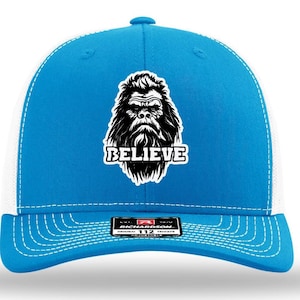 Bigfoot Believe Snapback Trucker Leather Patch Hat, Yupoong, Richardson Hats, Cowboy Hat