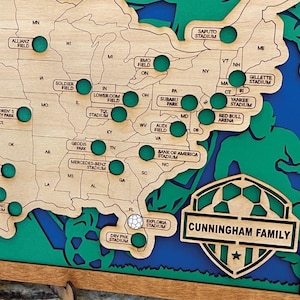 Custom Soccer Stadium Bucket List Travel Map Tracker USA Stadium Tracker, Wall Decor for Sports Fans, Father’s Day & Retirement Gift