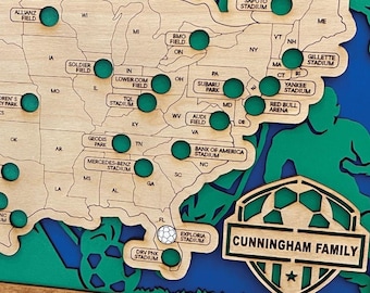 Custom Soccer Stadium Bucket List Travel Map Tracker USA Stadium Tracker, Wall Decor for Sports Fans, Father’s Day & Retirement Gift