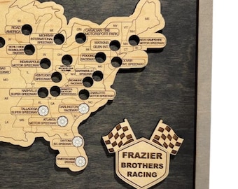 Large USA Raceways Bucket List Map – Oversized Wooden Track Tracker with Tokens | Gift for Car Lovers, Racing Fans, Travelers & Collectors