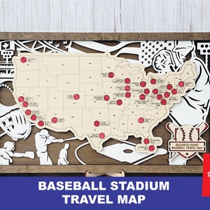 Professional Baseball Stadium Travel Map, Shelf Wall Decor Gift, USA, Wedding Present, Anniversary Gift, Family Memories