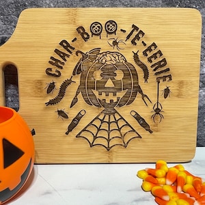 Engraved Bamboo Halloween Charcuterie Board: Spooky Cheese Board