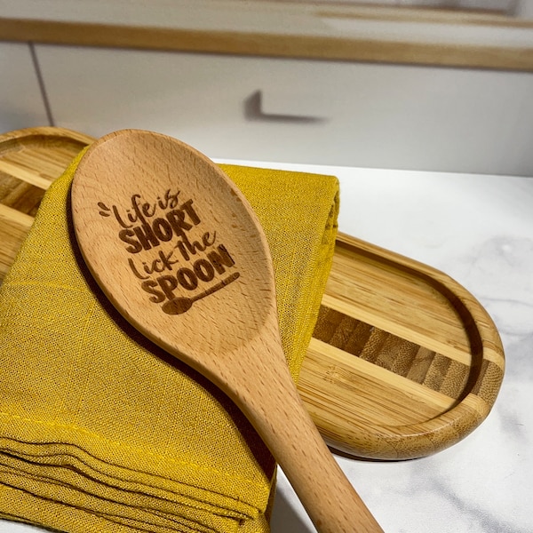 Life Is Short Lick The Spoon, Funny Wooden Spoons, Mother’s Day Gifts, Laser Engraved Wood Spoons, Gifts For Mom, Gifts For Grandma