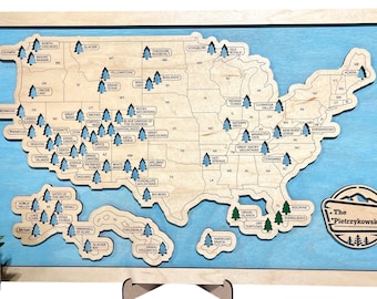 Large Custom Wood US National Parks Travel Tracker Map