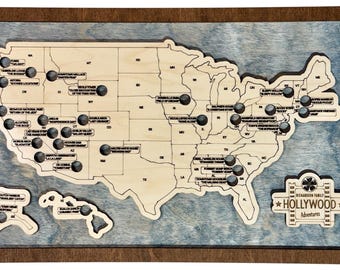 Filming Locations Travel Map | Movie Locations Map | Hollywood Bucket List Tracker | Personalized Wood Wall Art