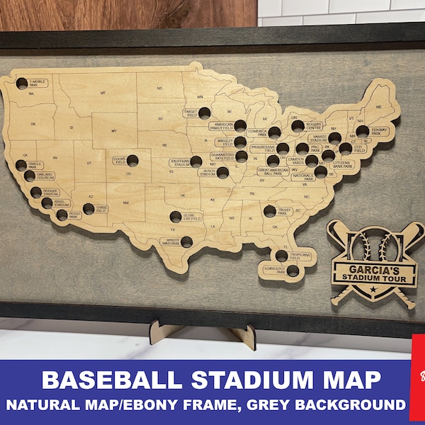 Custom Baseball Stadium Travel Map Tracker, Baseball Park Sign, Fathers Day Gift, Gift for Baseball Fan, gift for men, baseball lover