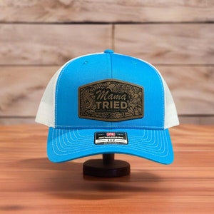 MAMA Tried Snapback Trucker Leather Patch Hat, Yupoong, Richardson Hats