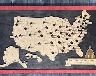Large U.S. State Capitals Bucket List Map – Oversized Wooden Travel Tracker with Tokens | Geography Gift for Families, Teachers & Travelers