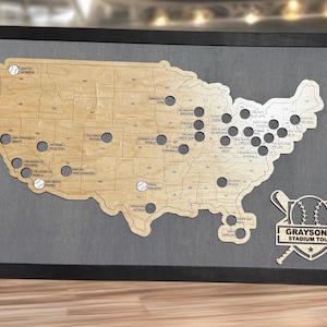 Large Custom Baseball Stadium Travel Map Tracker, Baseball Park Sign, Fathers Day Gift, Gift for Baseball Fan, gift for men, baseball lover