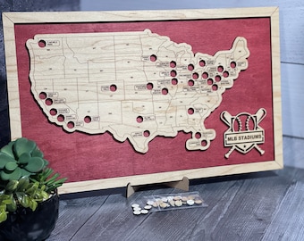 Large Custom Baseball Stadium Travel Map Tracker, Baseball Park Sign, Fathers Day Gift, Gift for Baseball Fan, gift for men, baseball lover