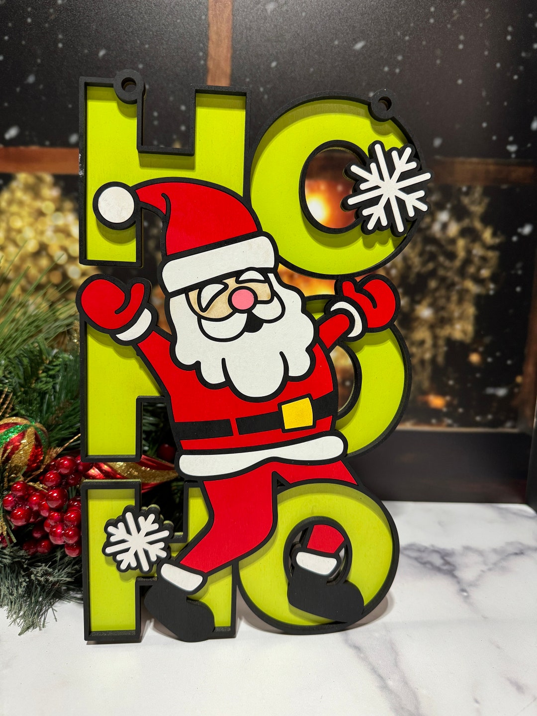 Santa Claus HO HO HO Sign, Home Decor, Door Hanger, Christmas, Happy ...