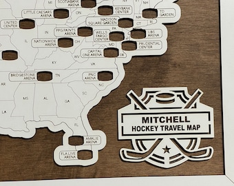 Large Hockey Stadium Bucket List Map – Wooden Arena Tracker with Tokens | Travel Gift for Hockey Fans, Sports Collectors & Game Room Décor