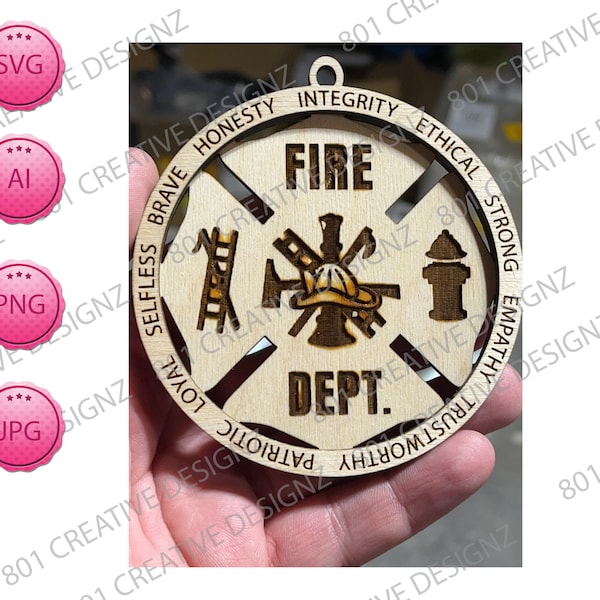 Feuerwehrmann Svg, Ornament Datei, Geschenk für Feuerwehrmann, Auto Charm svg, Doppelschichtiges Ornament Datei, Digitaler Download Made for Glowforge