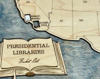 Presidential Libraries Travel Map | U.S. Presidents Library Tracker | Wooden History Map | Personalized Educational Wall Art (Updated 2026)