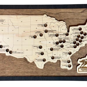 Horse Racing Bucket List Map | Wooden Racetrack Travel Tracker | Framed Gift for Horse Racing Fans & Bettors Dark Walnut