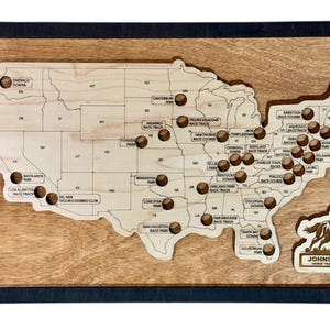 Horse Racing Bucket List Map | Wooden Racetrack Travel Tracker | Framed Gift for Horse Racing Fans & Bettors Honey