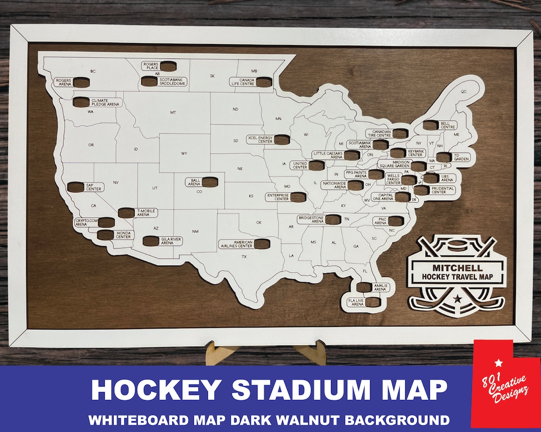 Custom Hockey Arena Map Tracker, Hockey Arena Sign, Fathers Day Gift