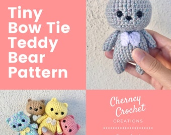 Crochet PATTERN Tiny Bow Tie Teddy Bear: Instant Download