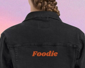 Foodie Text Embroidered Denim Jacket