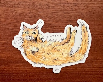Purring Orange Cat Die Cut Stickers
