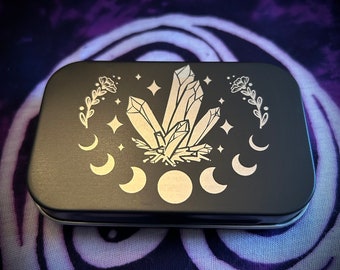 Magikal Moon Crystal Engraved Tobacco Stash Tin
