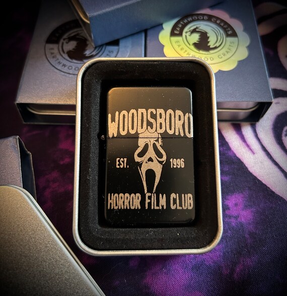 Black Engraved Petrol Lighter : Ghostface Inspired gift boxed