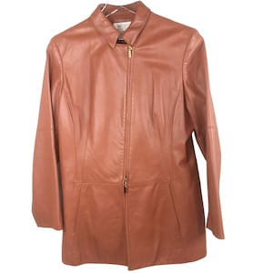 Vintage Worth Petite Women&#39;s Camel Brown Leather Jacket Size 12P