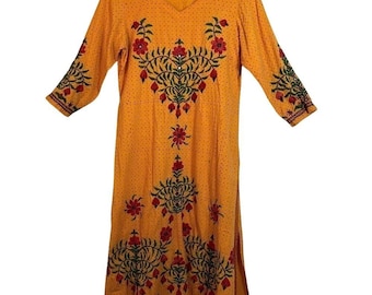 Ishwaram Hindu Vintage Floral Embroidered Orange Polka Dot Dress Mirror Accents