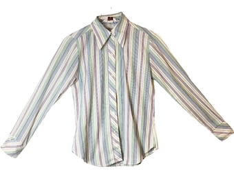 Vintage Langtry Ltd Rainbow Striped Button Down Long Sleeve Shirt Women's Size 9