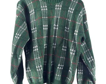 Vintage Cabin Creek Womens Green Plaid Grandpa Sweater Size M