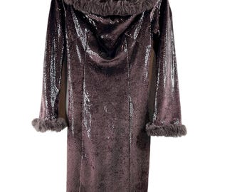 Vintage IKITO by Jiki of Monte Carlo Snakeskin Print Faux Fur Trim Bodycon Dress