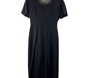 Vintage Scarlett Lace & Embroidered Short Sleeve Black Sheath Dress Size 4P