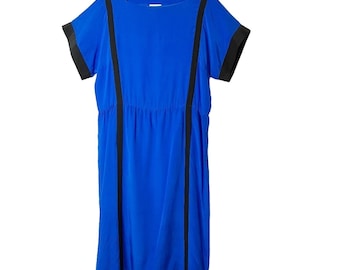 Neiman Marcus Vintage 100% Silk Royal Blue & Black Color Block Dress Size 12